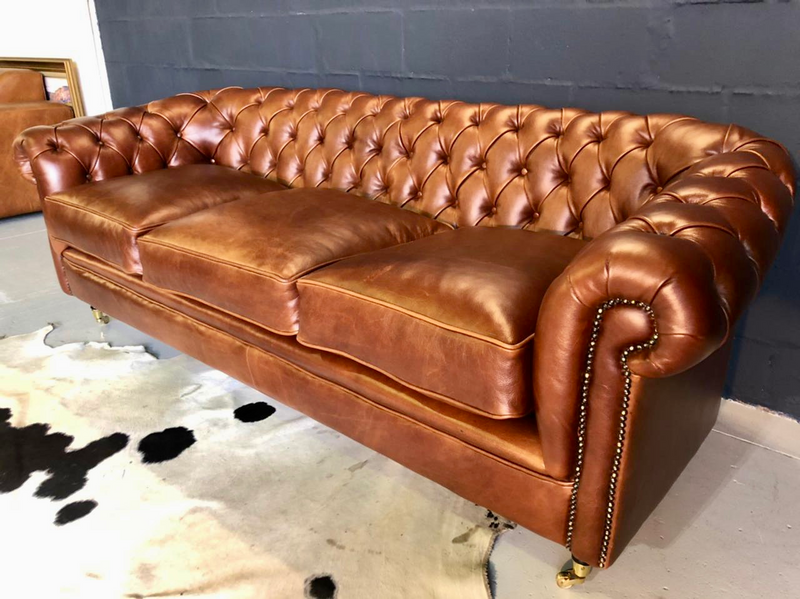 (ON PROMOTION) Brand new 2.3m Vintage style CHESTERFIELD genuine leather three seater couch.