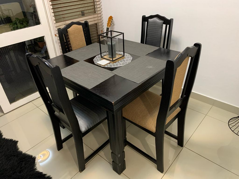 Solid wood dining room table and 4 chairs