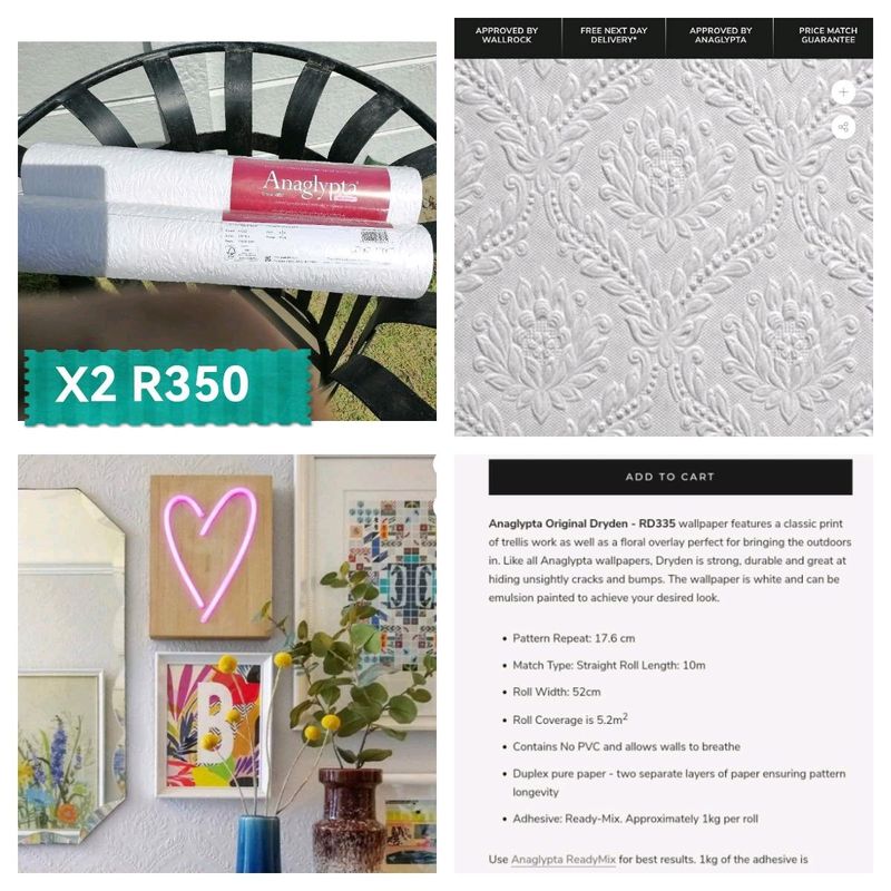 X2 Anaglypta Dryden Paintable Original Wallpaper RD335 | Cover Your Wall R250