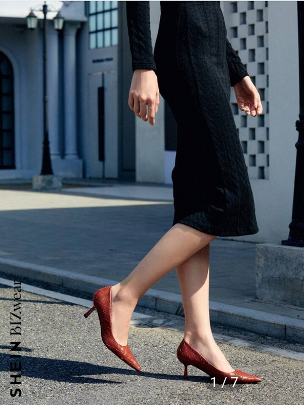 Shein Women&#39;s Wine red fashionable woven high heels
