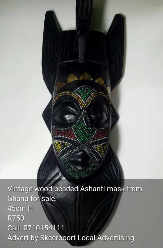 Vintage wood beaded Ashanti mask from Ghana for sale