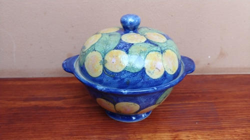 Beautiful blue ceramic bowl &amp; lid.