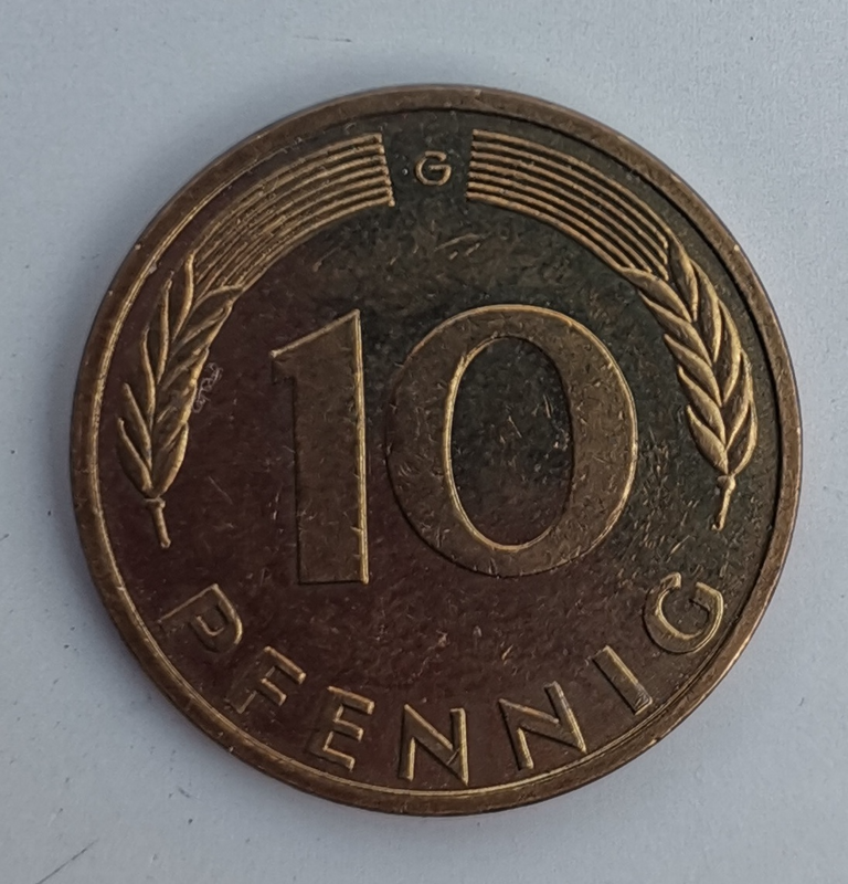 1988 German 10 Pfennig Bank deutscher Länder (G) (Germany, FRG) Coin For Sale.
