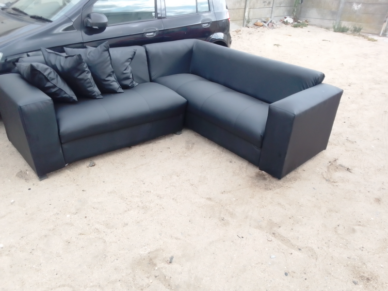 Black leather  L shape couch