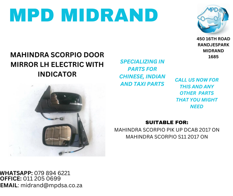 Mahindra Scorpio Pik Up DCAB 2017 on, SUV S11 2017 - Door Mirror LH Electric With Indicator