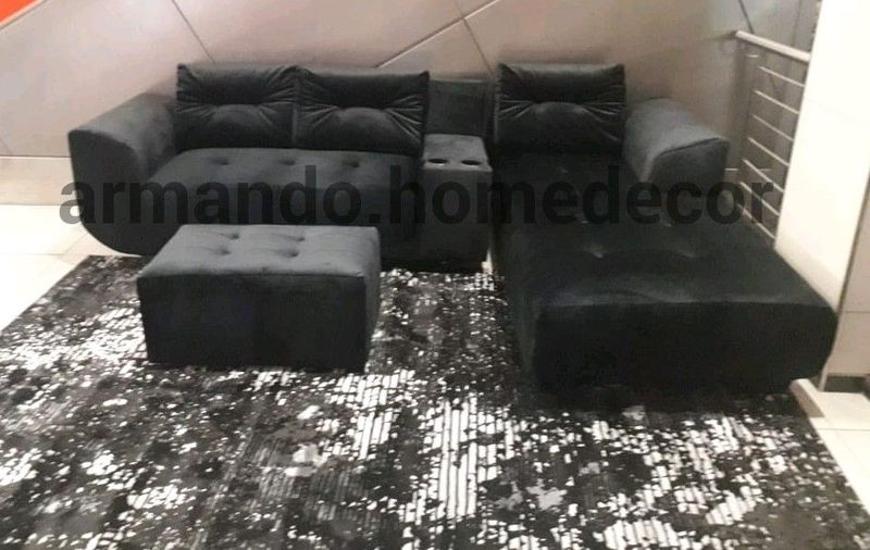 New black velvet corner couch