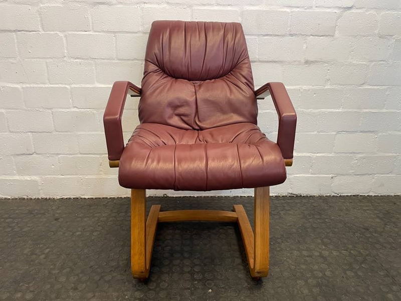 Maroon Oak Legs Visitors Chair- A42781