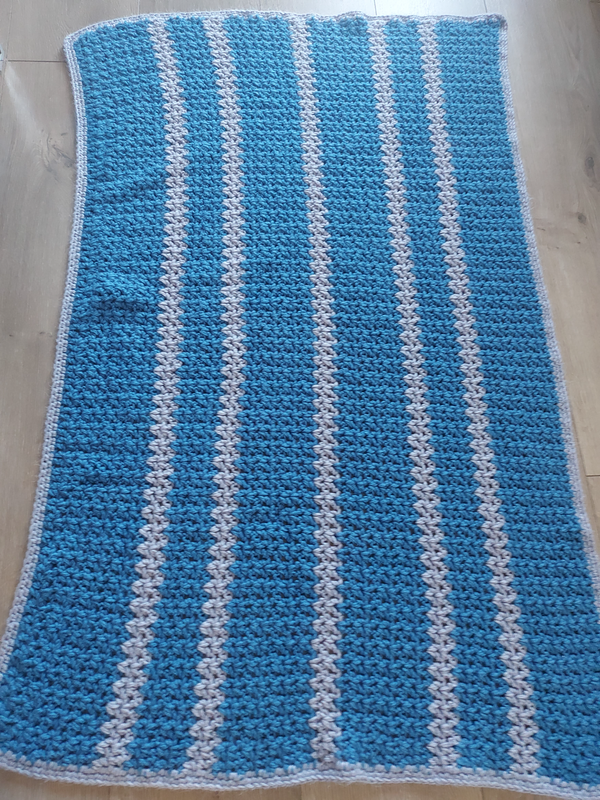 Blue and Grey Knitted Baby Blanket