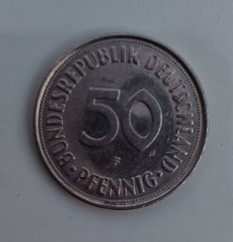 1973 German Bundesrepublik Deutschland 50 Pfennig (F) Coin For Sale