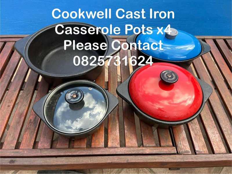Cast Iron Pots x 4 - Vintage Genuine Cookwell Casserole Pots - Excellent