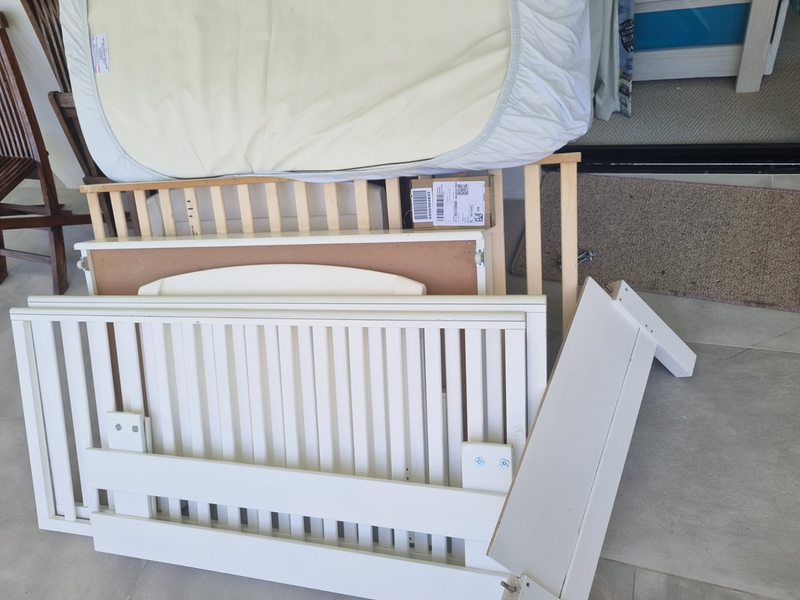 Cot bed, mattress and under bed storage