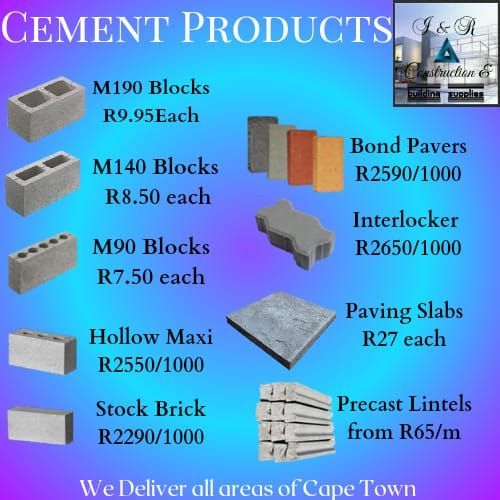 Cement products available, ALL types of Building materials needs