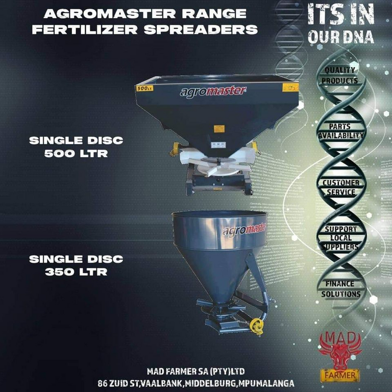 New Agromaster fertilizer spreaders available for sale at Mad Farmer SA