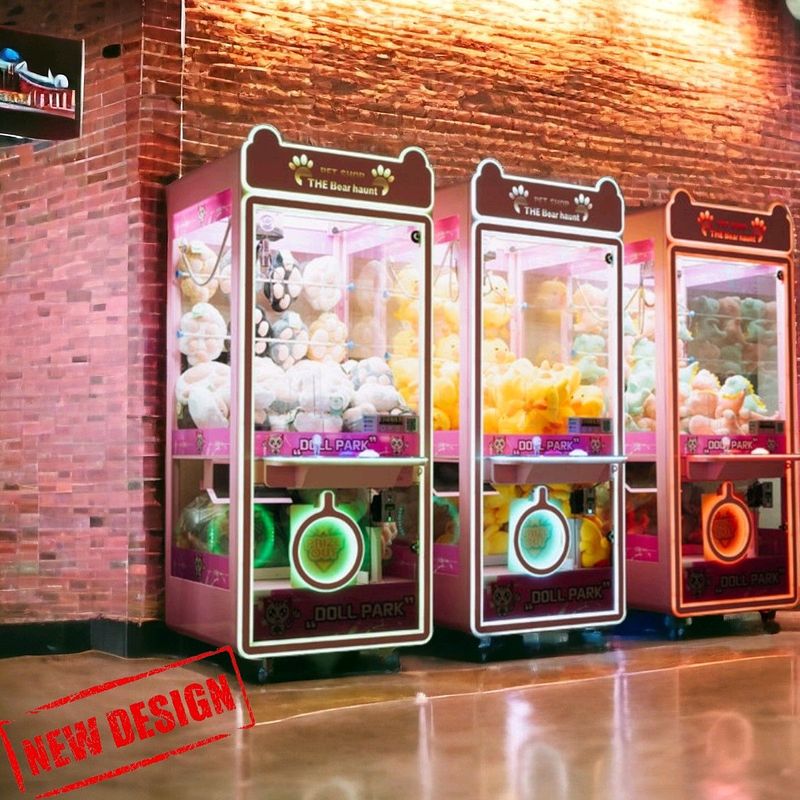 Doll park coin operated catch gift claw crane toy machine lates model one machine change to 3 differ