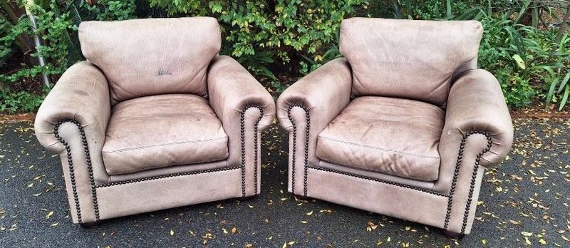 Two single leather armchairs genuine leather single seater