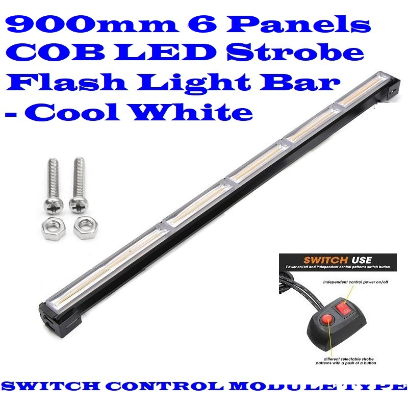 Cool White COB LED Strobe Flash Vehicle Light Bar. Single Sided 900mm 6 COB Pods. Brand New Products