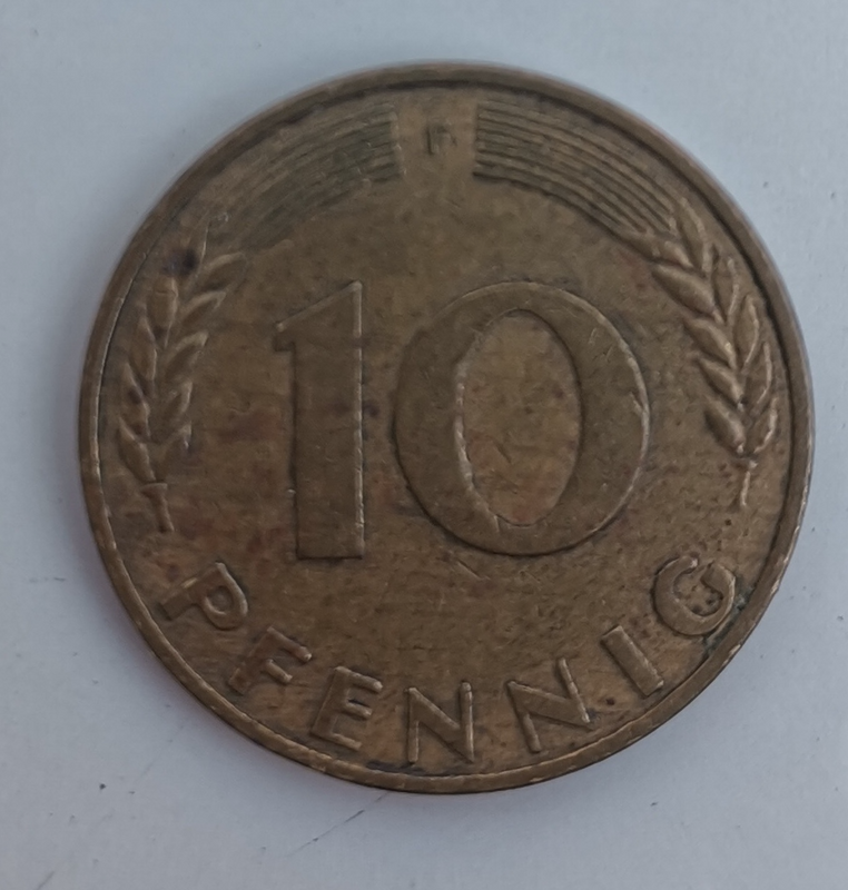 1969 German 10 Pfennig Bank deutscher Länder (F) (Germany, FRG) Coin For Sale.