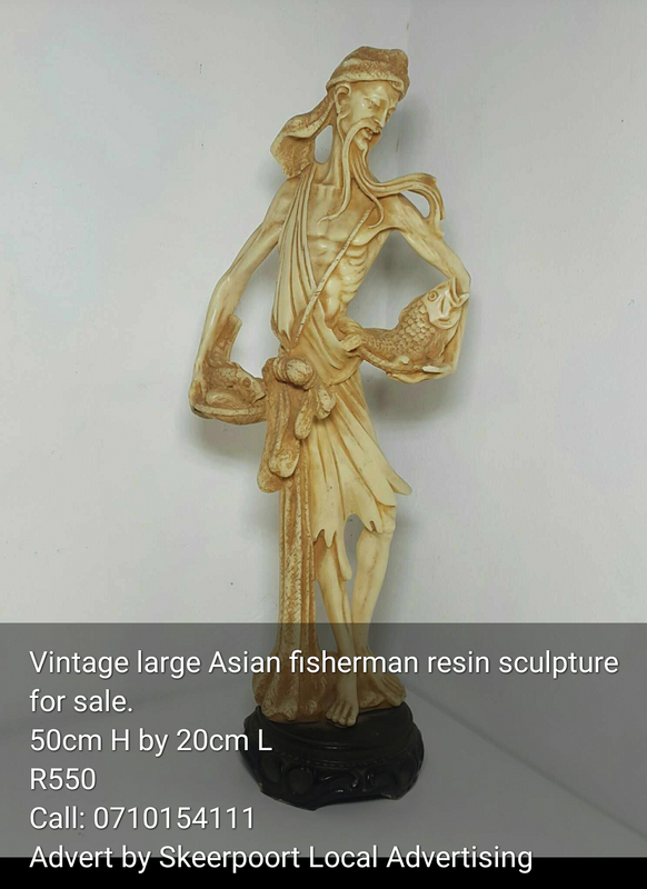 Vintage large Asian fisherman resin sculpture for sale