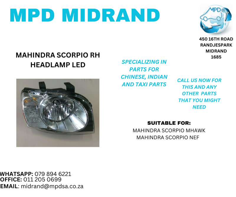 Mahindra Scorpio NEF &amp; MHAWK - RH Head Lamp LED