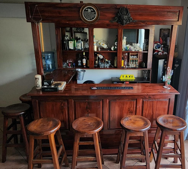 8 Seater Solid Wood Bar Counter and Chairs