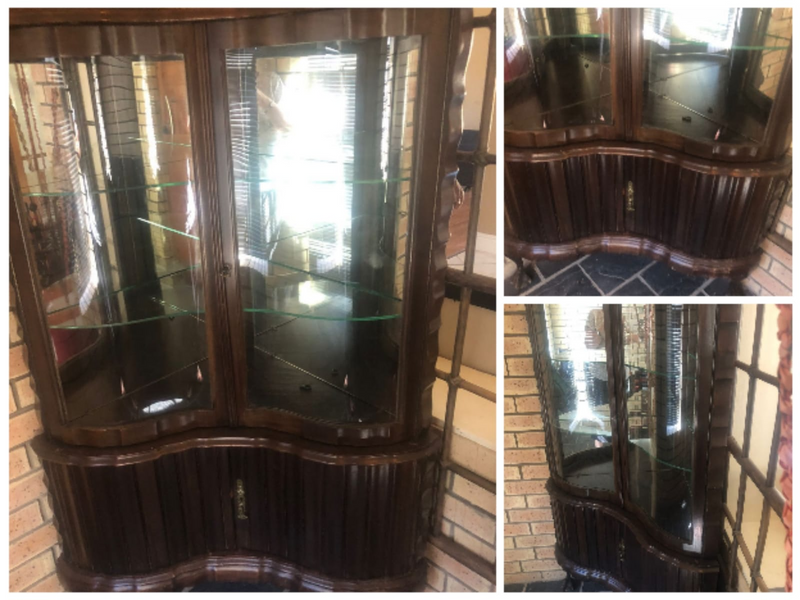 Vintage Imbuia Wood and Glass Display Cabinet