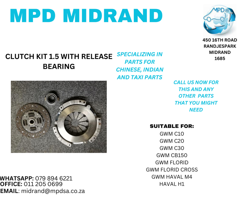 GWM Clutch Kit 1.5 With Release Bearing