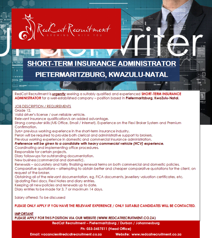 Short-term Insurance Administrator - Pietermaritzburg, KwaZulu-Natal