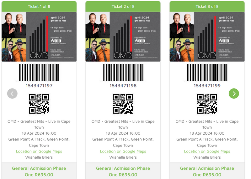 OMD tickets - Cape Town R500