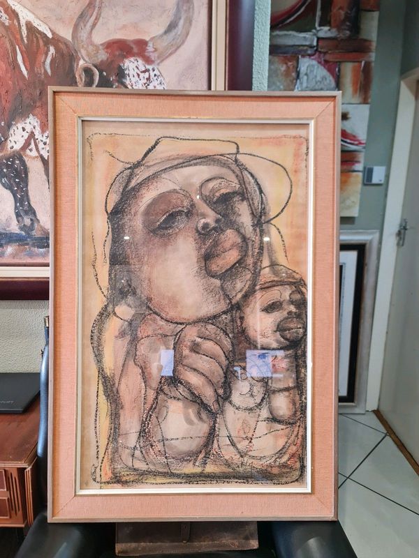 Ben Macala Mother and Child 1971 Mixed Media Abstract