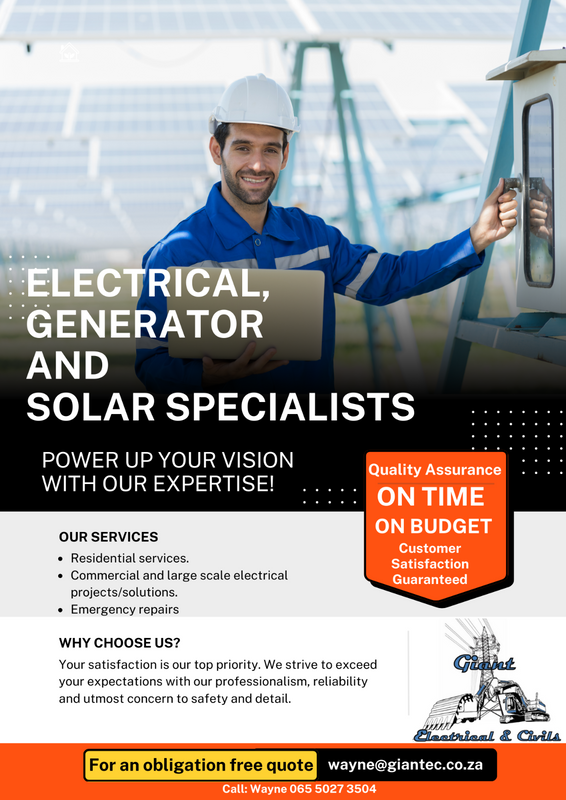BALLITO GIANT ELECTRICAL /GENERATOR/SOLAR /COC SPECIALISTS - Commercial and residential.