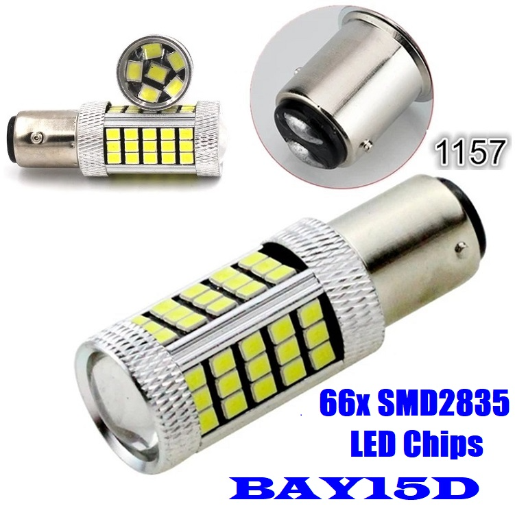Cool White 1157 / BAY15D 16Watts 990lumens 66xSMD2835 LED Light Bulb, DC9~32V. Brand New Products.