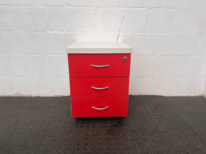 Three Drawer Red and White office Credenza-