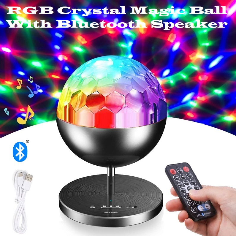 Rechargeable MultiColour LED Wireless Speaker Music Rotating Crystal Magic Ball Lamp. Brand New Item