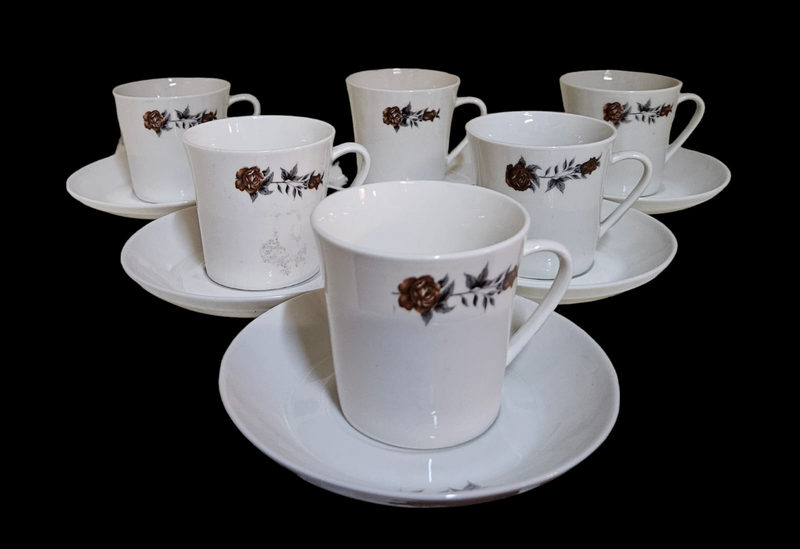 Set of 6 Vintage duos with a rose pastern