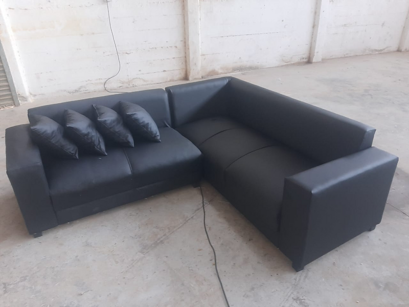 Leather black L shape couch