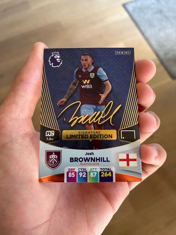 Panini Premier League soccer trading Cards. Josh Brownhill Signature Card