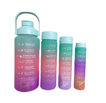 Motivation Water Bottle, Ombre Colours, 4 Pieces, Carrying Handle