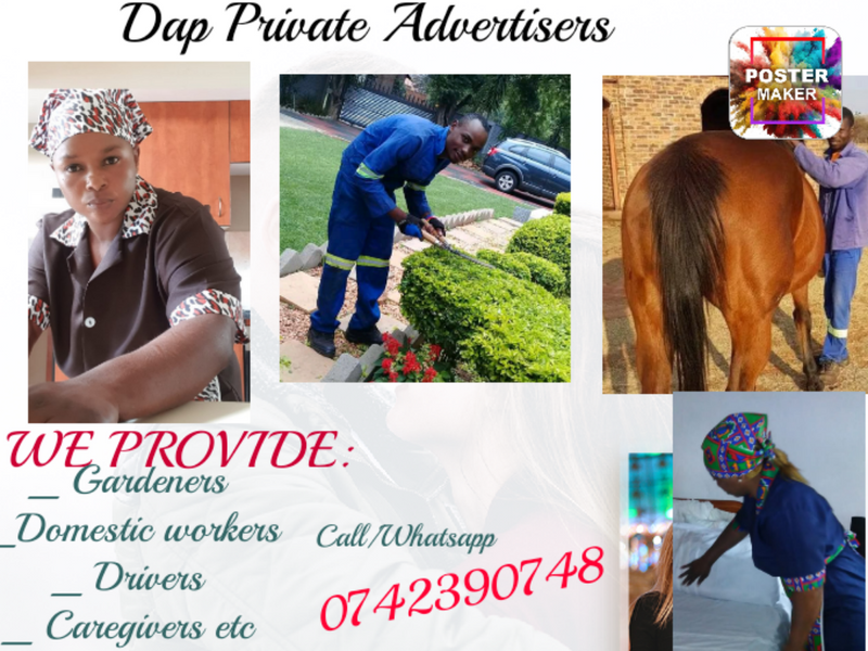 WE PROVIDE GARDENERS, DOMESTIC WORKERS, DRIVERS, CAREGIVERS CHEFS AND MANY MORE