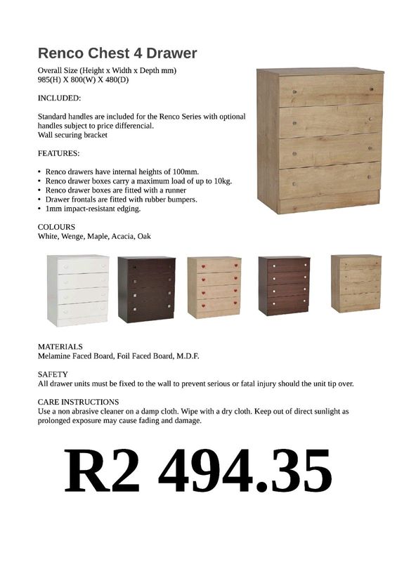 Chest of drawers with 4 drawers only R 2494!! Limited stock available!!!
