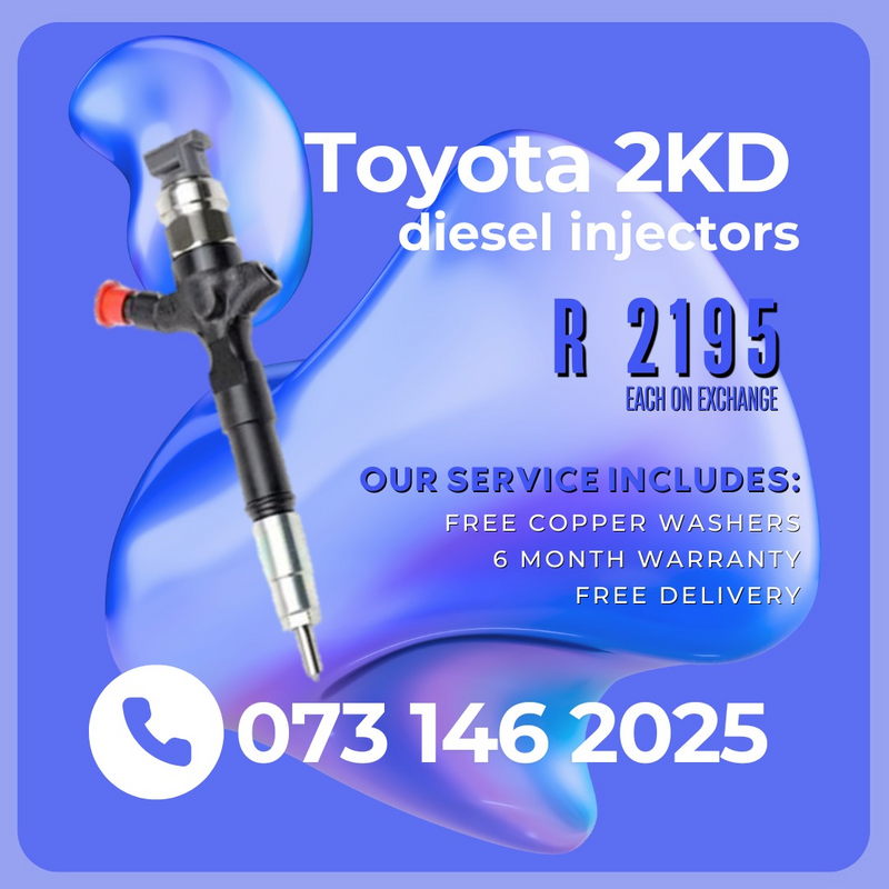 Toyota 2KD Diesel injectors for sale on exchange or to recon with 6 months warranty.