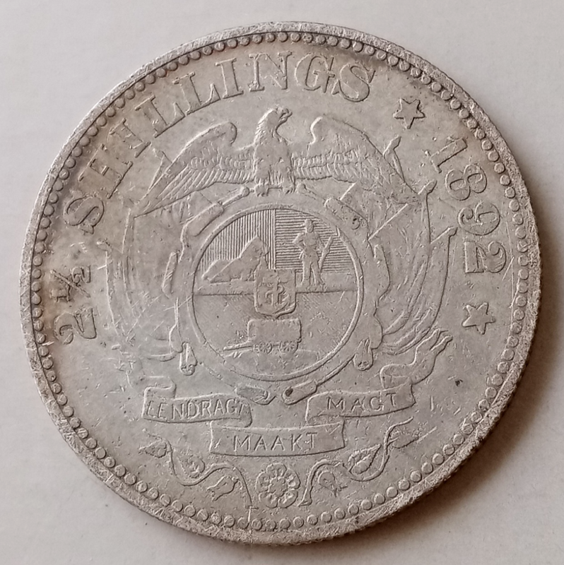 Scarcer 1892 ZAR Kruger silver 2 1/2 Shillings (low mintage)