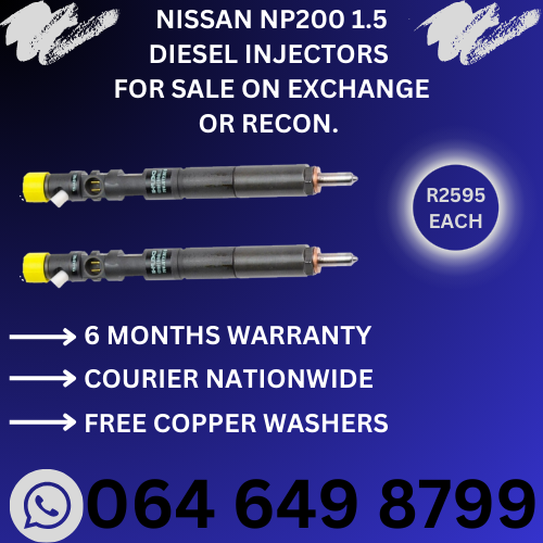 Nissan NP200 1.5 Delphi diesel injectors for sale on exchange or recon 6 months warranty.