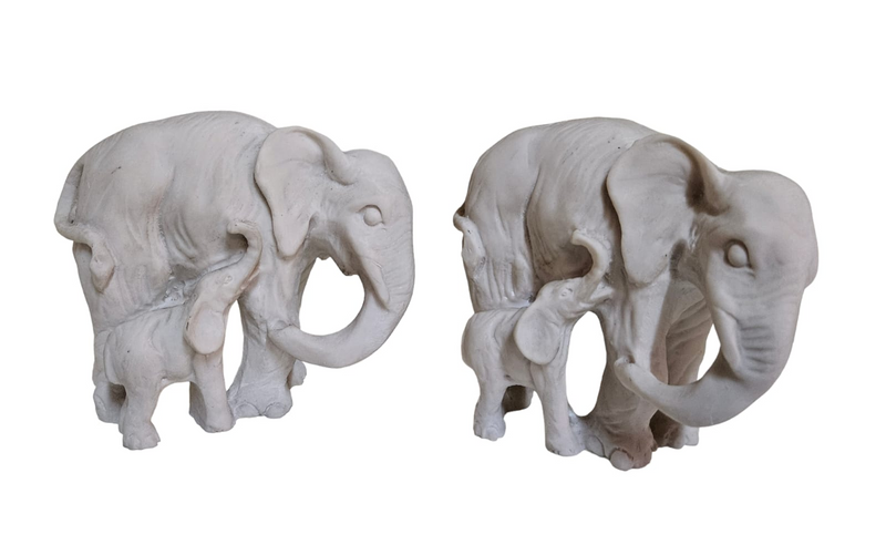 Pair of heavy bisque? elephants with babies figurine