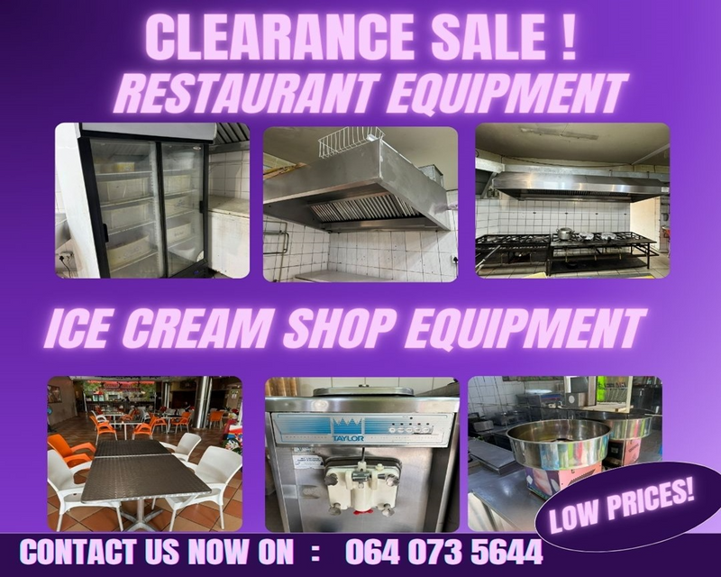 Restaurant and Ice Cream equipment- On Sale