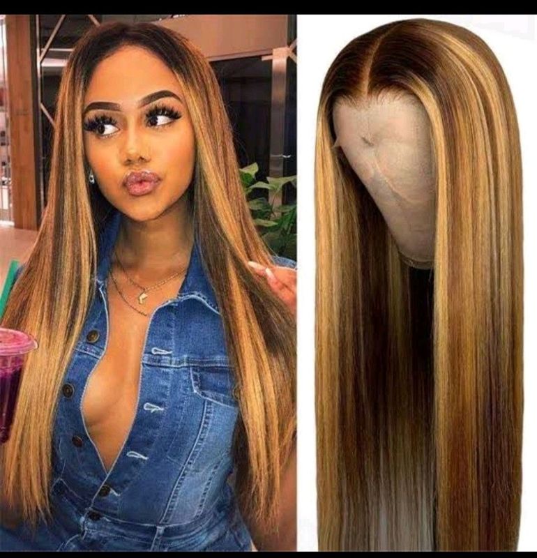 22 inch ear to ear lace frontal 13x4 Peruvian Hair Wig brown highlight. 12A