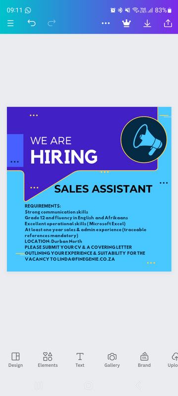 SALES ASSISTANT NEEDED - DURBAN NORTH, KZN
