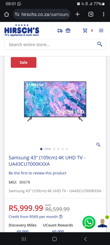 Samsung 43&#34; (109cm) 4K UHD TV - UA43CU7000KXXA