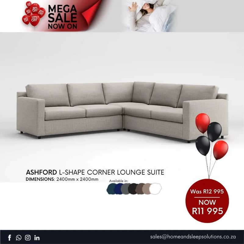 Mega Sale Now On! Up to 50% off selected Home Furniture Ashford L-Shape Corner Lounge Suite