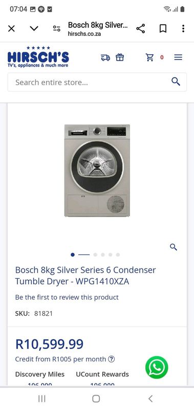 Bosch 8kg condensor dryer