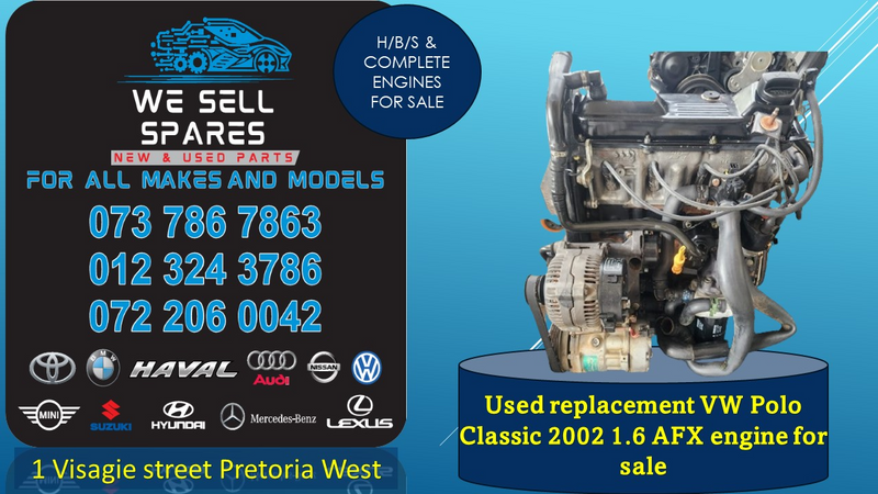 VW POLO CLASSIC 2002 1.6 AFX used replacement engine for sale.